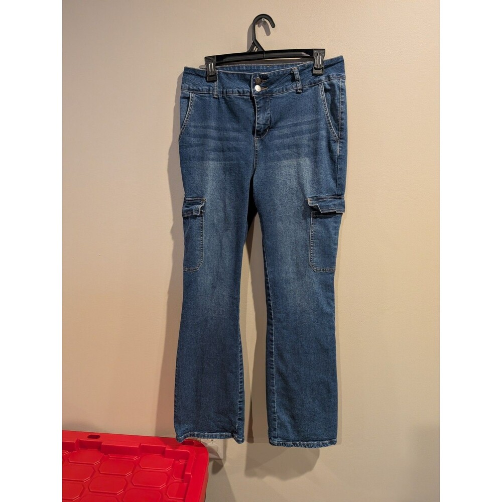Bleu Sz 12 Women’s Blue Denim Cargo Jeans Y2K Straight Leg Pockets Streetwear